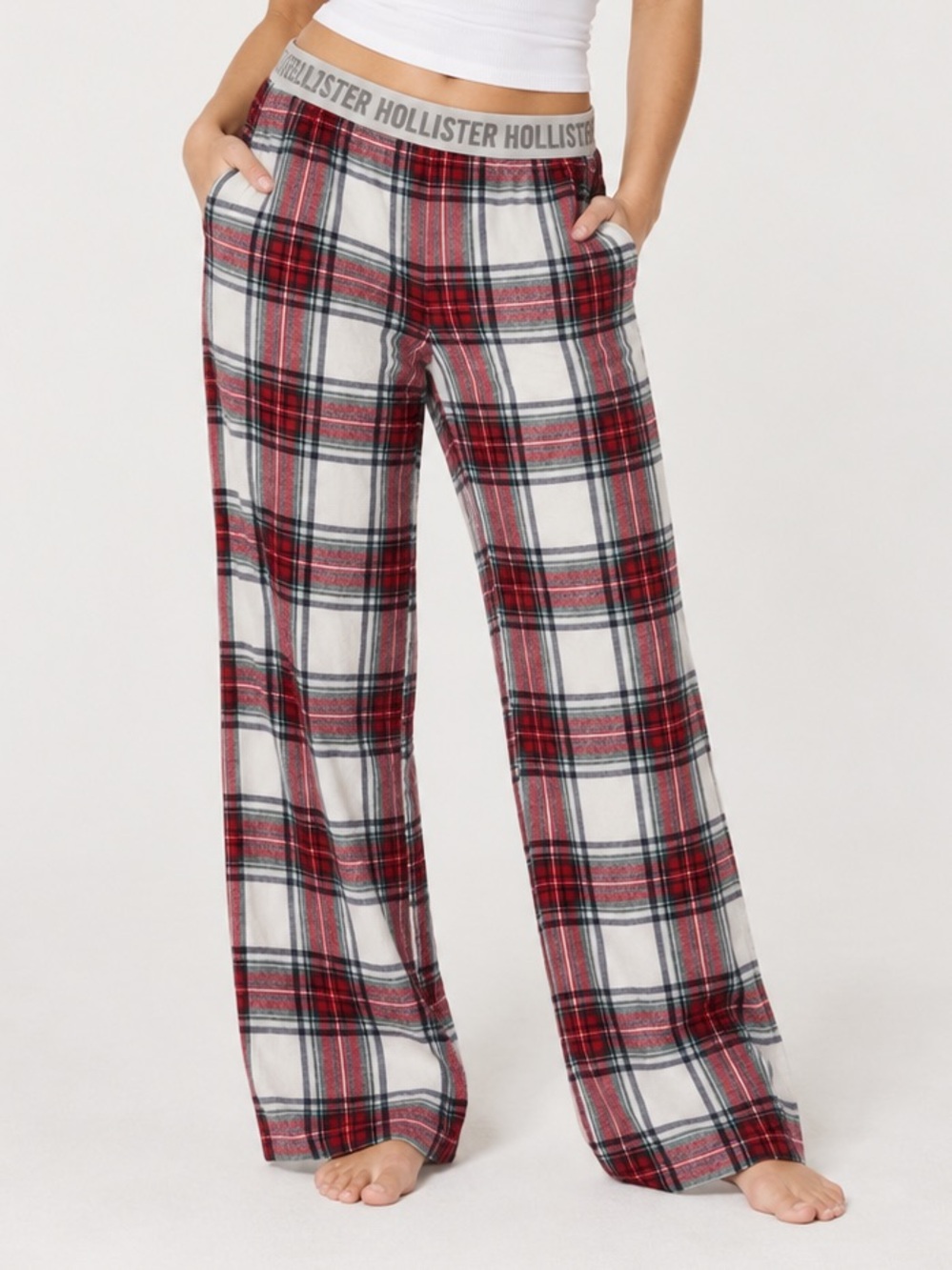 Hollister Plaid Flannel Pajama Pants Red White Gray Lounge Pants | Size Small